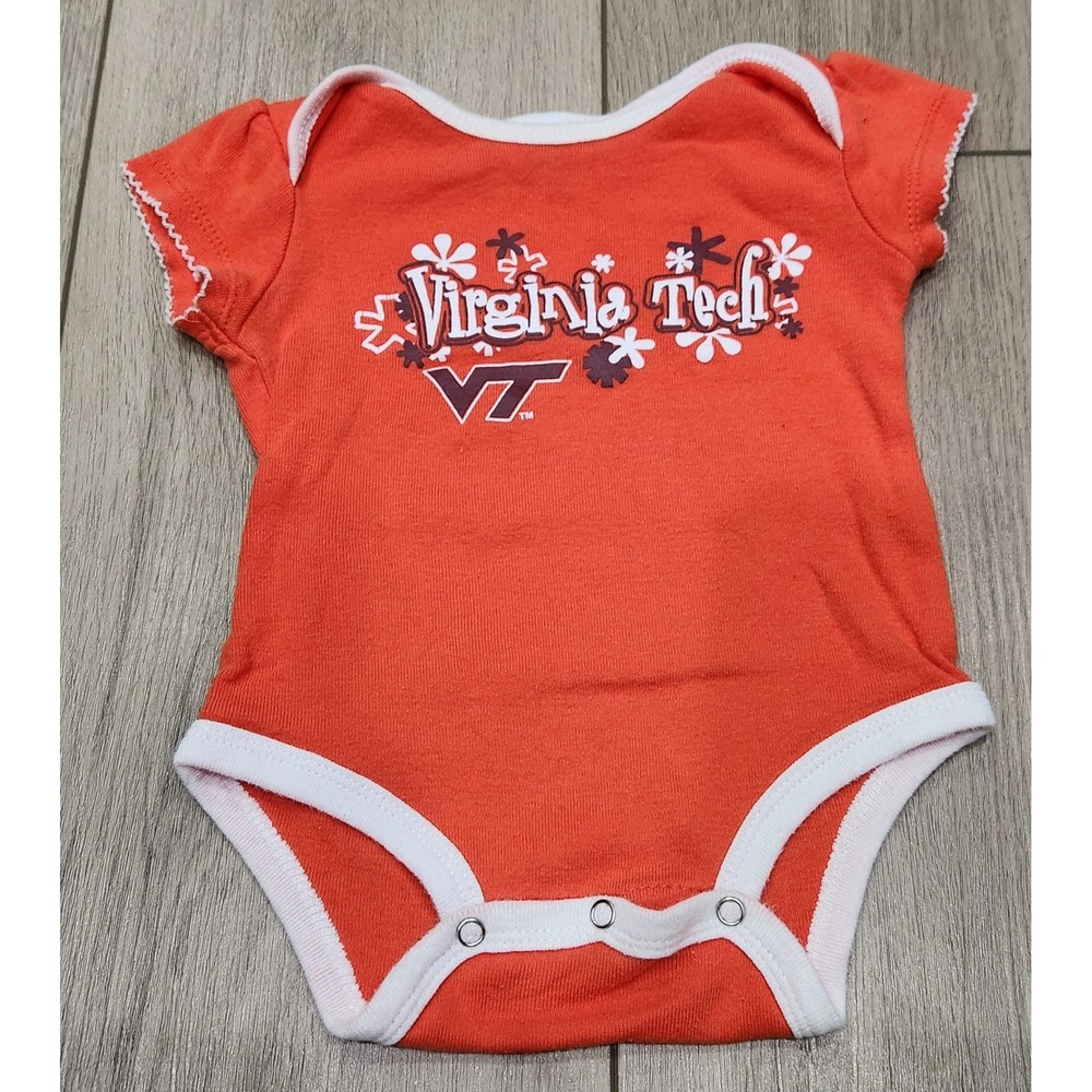 Virginia Tech Hokies Baby Girl Orange Russell Athletic Bodysuit 3-6M‎ VT Logo
